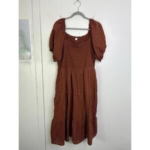 Old Navy Dress Womens XL Maxi Puff Sleeve Smocked Cottagecore Modest Church